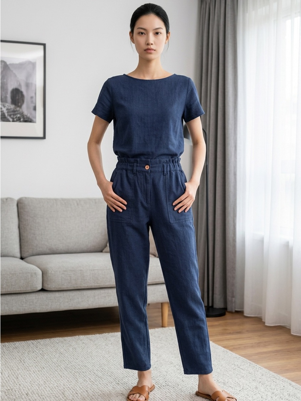 Liz Claiborne Women’s Sz 6 Blue Navy Denim Pants Elastic Waist Jeans $49